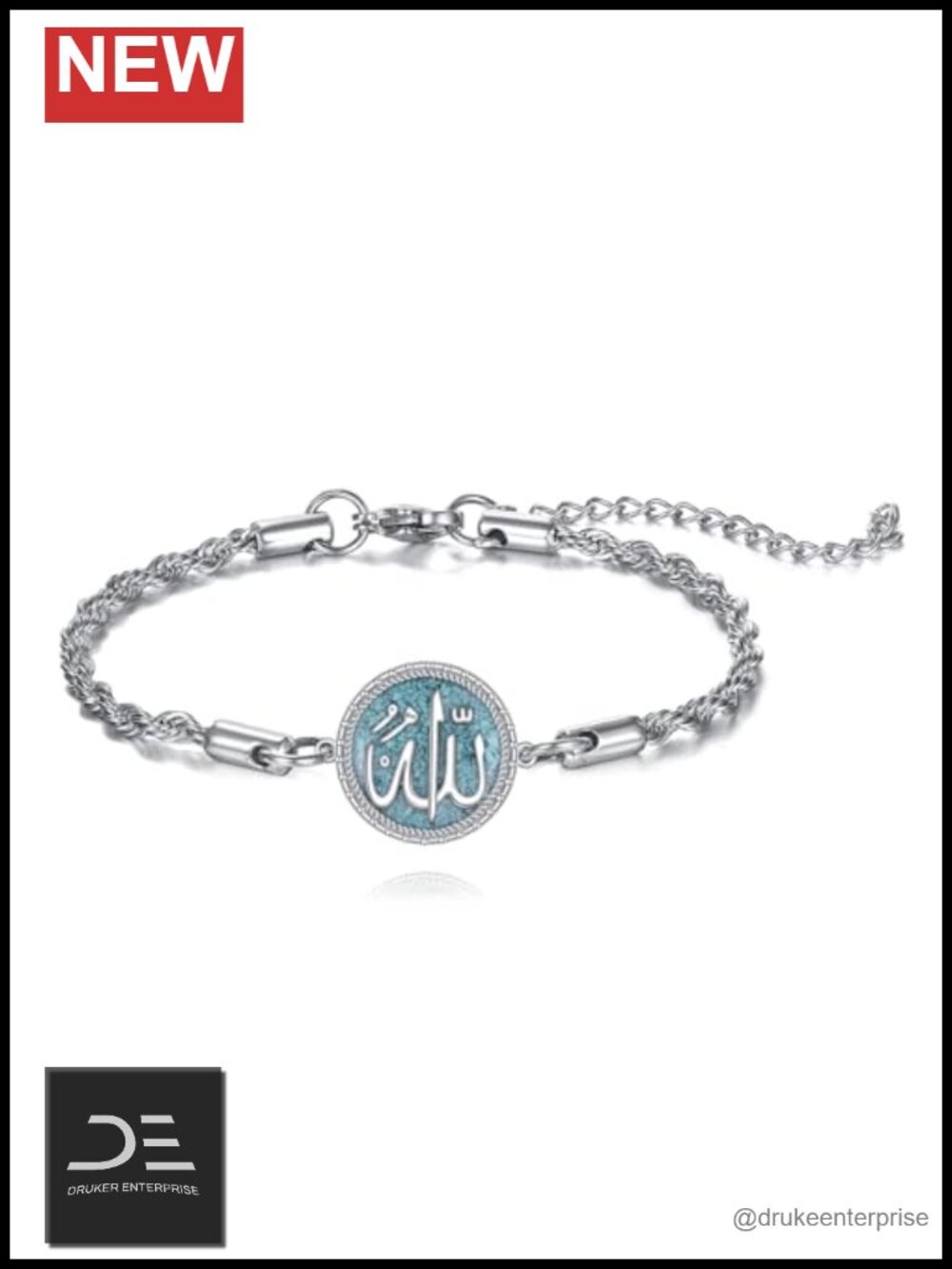 925 Sterling Silver Allah Bracelet Islamic Jewelry Charm Turquoise